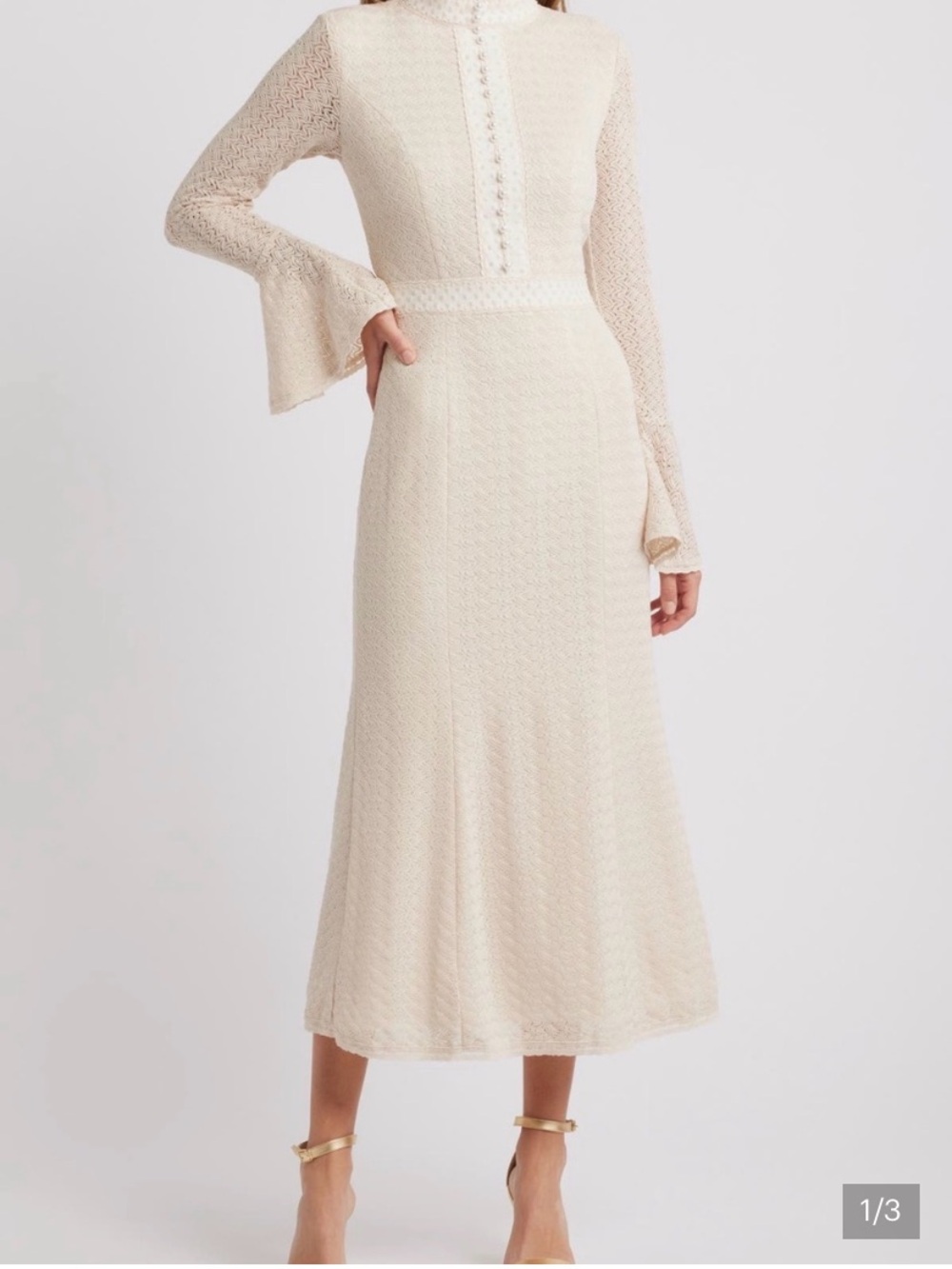 Elliatt Kailee textured Elegant Cream Lace Midi Dress with Flared Sleeves Small
